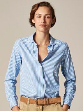 J. Crew Jules Club Lace Collar Shirt Bright Grotto Striped Cotton Poplin 6 NWOT